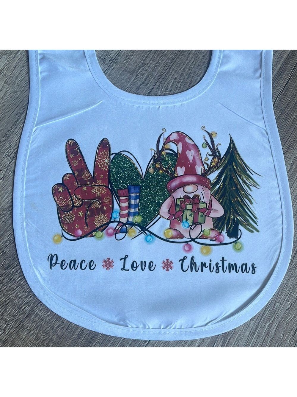 Peace Love Christmas Gnome Baby Feeding Bib